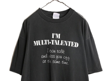 00s ジョーク メッセージ プリント 半袖 Tシャツ メンズ XL 00年代 オールド 半袖Tシャツ ヘビーウェイト コットン 大きいサイズ ブラック