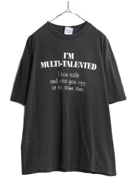 00s ジョーク メッセージ プリント 半袖 Tシャツ メンズ XL 00年代 オールド 半袖Tシャツ ヘビーウェイト コットン 大きいサイズ ブラック