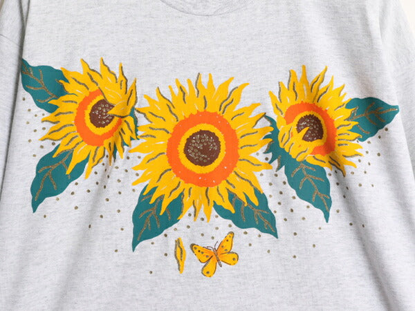 90s USA製 ひまわり アート イラスト プリント Tシャツ メンズ XL 古着 オールド 半袖Tシャツ シングルステッチ フラワー 花 大きいサイズ