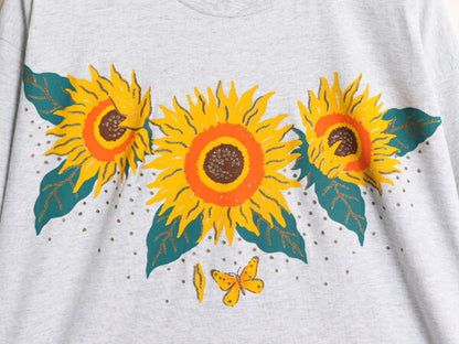 90s USA製 ひまわり アート イラスト プリント Tシャツ メンズ XL 古着 オールド 半袖Tシャツ シングルステッチ フラワー 花 大きいサイズ
