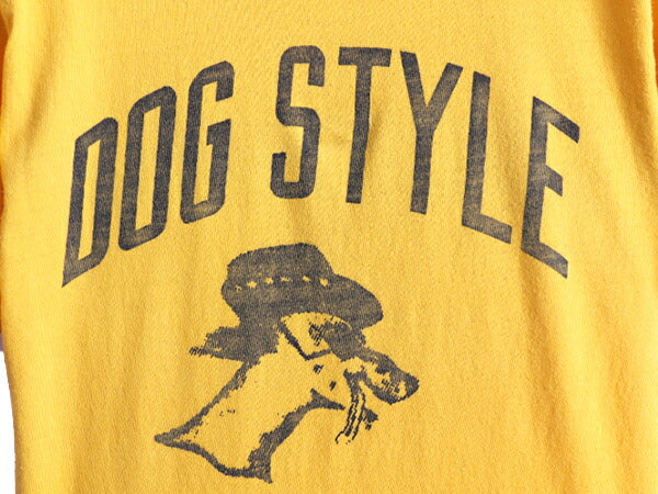 70s ビンテージ ■ アニマル ドッグ 染み込み バック プリント 半袖 Tシャツ メンズ XS 程/ 70年代 犬 キャラクター イラスト 黄色 当時物