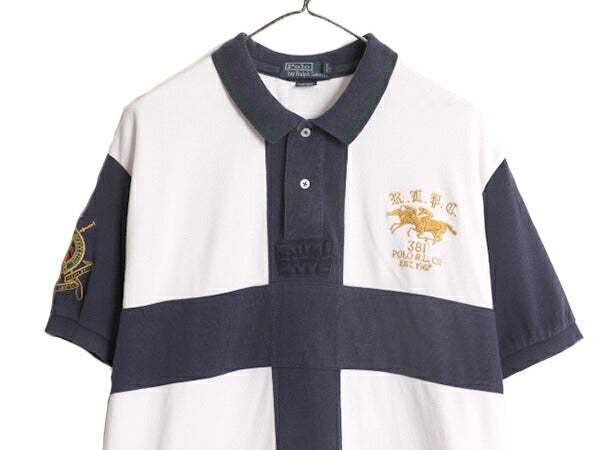 90s ダブルポニー ポロ ラルフローレン 半袖 ポロシャツ メンズ XL 古着 オールド 大きいサイズ ラガーシャツ タイプ ラグビー 半袖シャツ