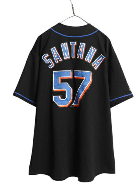 メッツ ベースボール シャツ メンズ XXL / MLB オフィシャル マジェスティック 大リーグ ユニフォーム ゲームシャツ ブラック 大きいサイズ