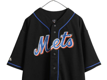 メッツ ベースボール シャツ メンズ XXL / MLB オフィシャル マジェスティック 大リーグ ユニフォーム ゲームシャツ ブラック 大きいサイズ