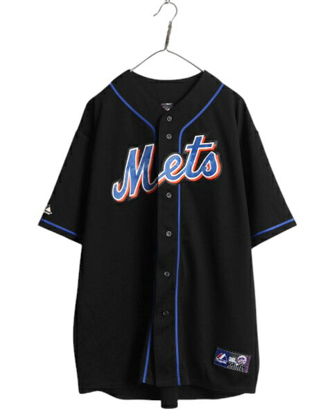 メッツ ベースボール シャツ メンズ XXL / MLB オフィシャル マジェスティック 大リーグ ユニフォーム ゲームシャツ ブラック 大きいサイズ