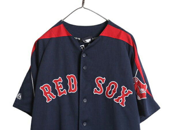 レッドソックス ベースボール シャツ メンズ L 程/ 古着 MLB オフィシャル マジェスティック 大リーグ ユニフォーム ゲームシャツ ジャージ