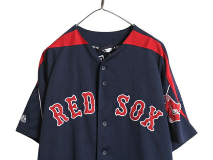 レッドソックス ベースボール シャツ メンズ L 程/ 古着 MLB オフィシャル マジェスティック 大リーグ ユニフォーム ゲームシャツ ジャージ