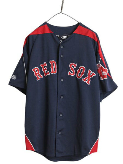 レッドソックス ベースボール シャツ メンズ L 程/ 古着 MLB オフィシャル マジェスティック 大リーグ ユニフォーム ゲームシャツ ジャージ