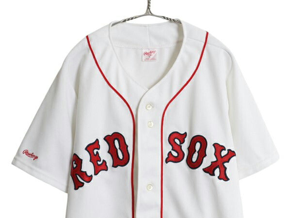 USA製 レッドソックス ベースボール シャツ メンズ L 程/ MLB オフィシャル ローリングス 大リーグ ユニフォーム ゲームシャツ ジャージ 白