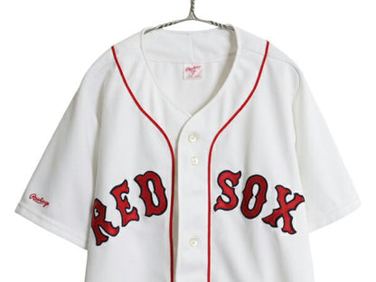 USA製 レッドソックス ベースボール シャツ メンズ L 程/ MLB オフィシャル ローリングス 大リーグ ユニフォーム ゲームシャツ ジャージ 白