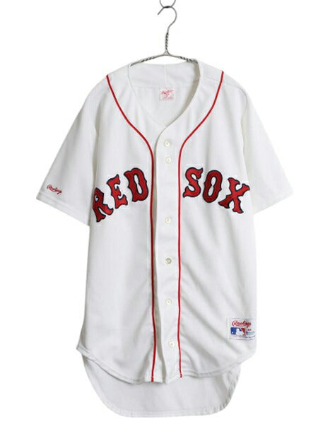 USA製 レッドソックス ベースボール シャツ メンズ L 程/ MLB オフィシャル ローリングス 大リーグ ユニフォーム ゲームシャツ ジャージ 白