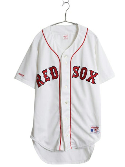 USA製 レッドソックス ベースボール シャツ メンズ L 程/ MLB オフィシャル ローリングス 大リーグ ユニフォーム ゲームシャツ ジャージ 白