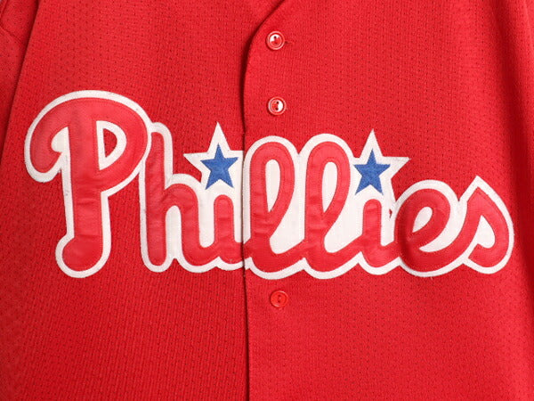 フィリーズ ベースボール シャツ メンズ XXL 程/ MLB オフィシャル マジェスティック 大リーグ ユニフォーム ゲームシャツ 大きいサイズ 赤