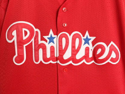 フィリーズ ベースボール シャツ メンズ XXL 程/ MLB オフィシャル マジェスティック 大リーグ ユニフォーム ゲームシャツ 大きいサイズ 赤