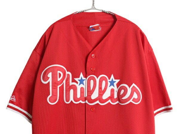 フィリーズ ベースボール シャツ メンズ XXL 程/ MLB オフィシャル マジェスティック 大リーグ ユニフォーム ゲームシャツ 大きいサイズ 赤