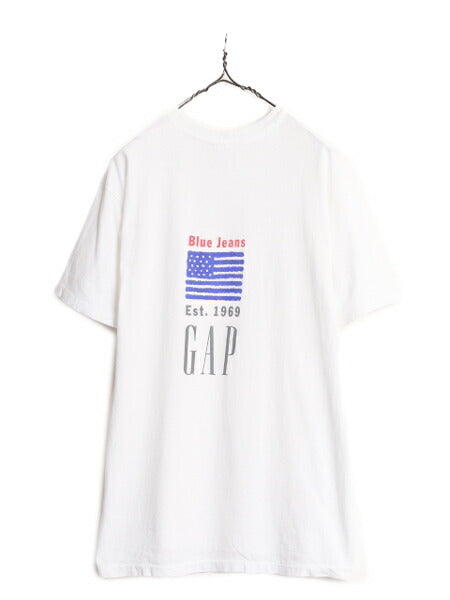 90s USA製 OLD GAP バック プリント 半袖 Tシャツ メンズ L 程/ 90年代 オールド ギャップ シングルステッチ コットン 星条旗 グラフィック
