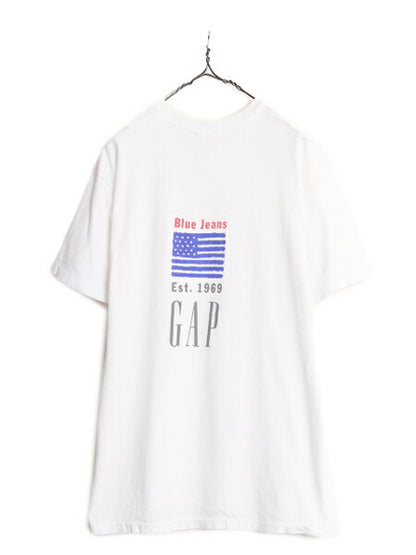 90s USA製 OLD GAP バック プリント 半袖 Tシャツ メンズ L 程/ 90年代 オールド ギャップ シングルステッチ コットン 星条旗 グラフィック