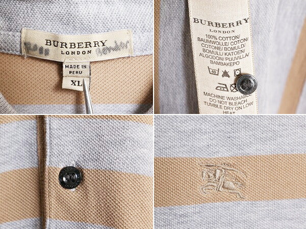 バーバリー ロンドン ボーダー 鹿の子 半袖 ポロシャツ メンズ XL / 古着 Burberry London 半袖シャツ ワンポイント コットン 大きいサイズ