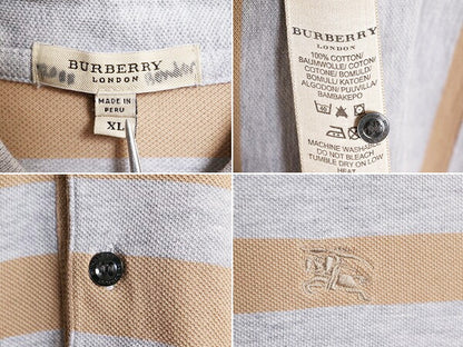 バーバリー ロンドン ボーダー 鹿の子 半袖 ポロシャツ メンズ XL / 古着 Burberry London 半袖シャツ ワンポイント コットン 大きいサイズ