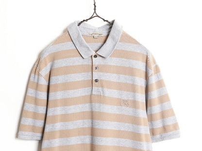 バーバリー ロンドン ボーダー 鹿の子 半袖 ポロシャツ メンズ XL / 古着 Burberry London 半袖シャツ ワンポイント コットン 大きいサイズ