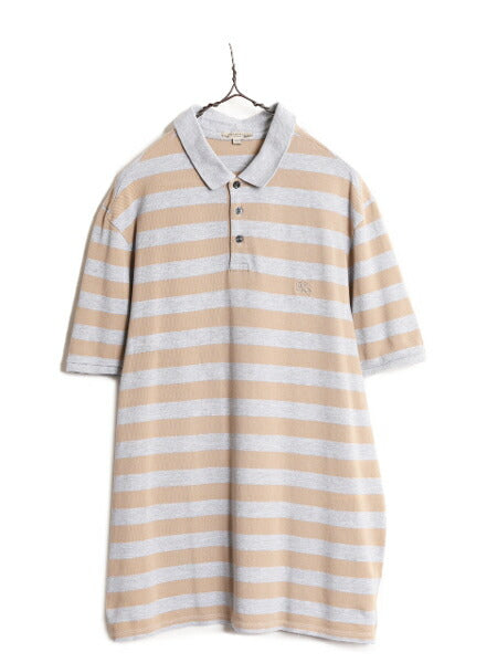 バーバリー ロンドン ボーダー 鹿の子 半袖 ポロシャツ メンズ XL / 古着 Burberry London 半袖シャツ ワンポイント コットン 大きいサイズ