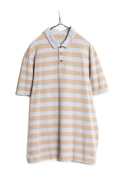 バーバリー ロンドン ボーダー 鹿の子 半袖 ポロシャツ メンズ XL / 古着 Burberry London 半袖シャツ ワンポイント コットン 大きいサイズ