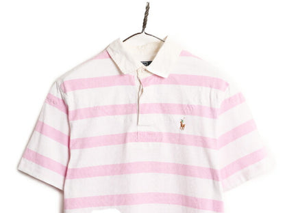 90s ポロ ラルフローレン ボーダー 半袖 ラガー シャツ メンズ M / 古着 90年代 オールド 半袖シャツ ラグビーシャツ ポロシャツ コットン