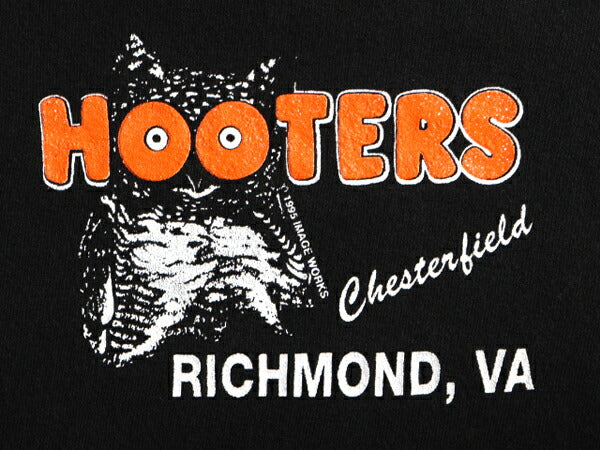 90s 大きいサイズ XXL ■ HOOTERS 両面 プリント 半袖 Tシャツ ( メンズ 2XL ) 90年代 黒 企業 イラスト キャラクター フーターズ ハーレー