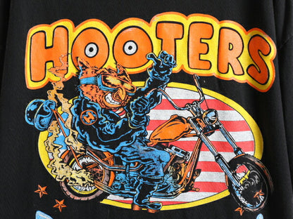 90s 大きいサイズ XXL ■ HOOTERS 両面 プリント 半袖 Tシャツ ( メンズ 2XL ) 90年代 黒 企業 イラスト キャラクター フーターズ ハーレー