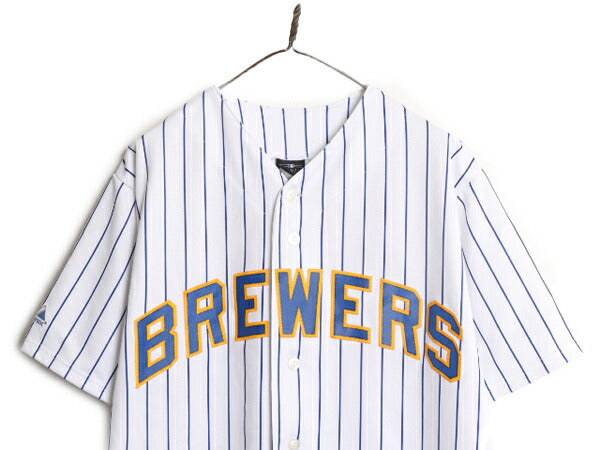 MLB オフィシャル Majestic ブルワーズ ベースボール シャツ メンズ XL 程 ユニフォーム ゲームシャツ メジャーリーグ 半袖シャツ 大リーグ