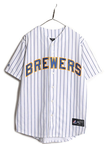 MLB オフィシャル Majestic ブルワーズ ベースボール シャツ メンズ XL 程 ユニフォーム ゲームシャツ メジャーリーグ 半袖シャツ 大リーグ