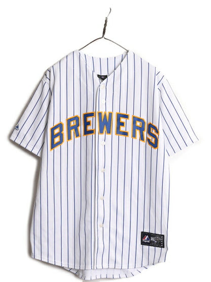 MLB オフィシャル Majestic ブルワーズ ベースボール シャツ メンズ XL 程 ユニフォーム ゲームシャツ メジャーリーグ 半袖シャツ 大リーグ