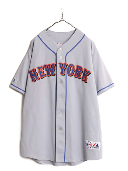 MLB オフィシャル Majestic メッツ ベースボール シャツ メンズ XXL 程 ユニフォーム ゲームシャツ メジャーリーグ 野球 半袖シャツ 重ね着