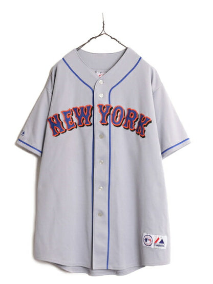 MLB オフィシャル Majestic メッツ ベースボール シャツ メンズ XXL 程 ユニフォーム ゲームシャツ メジャーリーグ 野球 半袖シャツ 重ね着