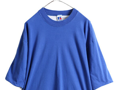 90s USA製 ■ ラッセル 無地 半袖 Tシャツ ( メンズ L ) 古着 90年代 アメリカ製 オールド RUSSELL ヘビーウェイト ブルー ダブルフェイス