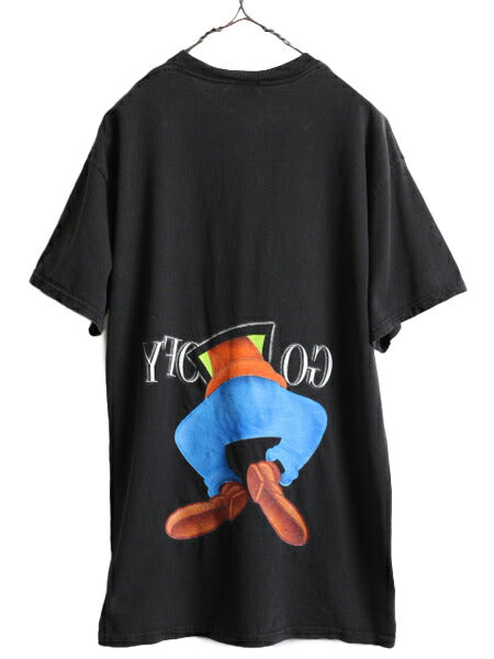 90s USA製 ■ ディズニー オフィシャル グーフィー 両面 プリント 半袖 Tシャツ ( メンズ レディース L ) 90年代 オールド キャラクター 黒