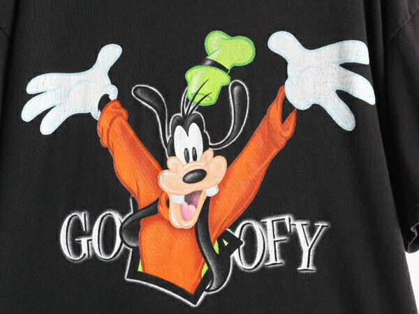 90s USA製 ■ ディズニー オフィシャル グーフィー 両面 プリント 半袖 Tシャツ ( メンズ レディース L ) 90年代 オールド キャラクター 黒