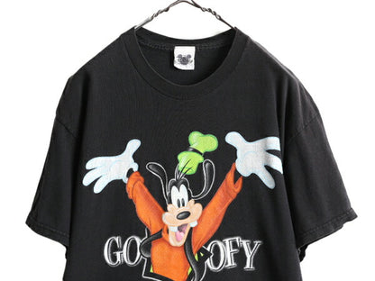 90s USA製 ■ ディズニー オフィシャル グーフィー 両面 プリント 半袖 Tシャツ ( メンズ レディース L ) 90年代 オールド キャラクター 黒