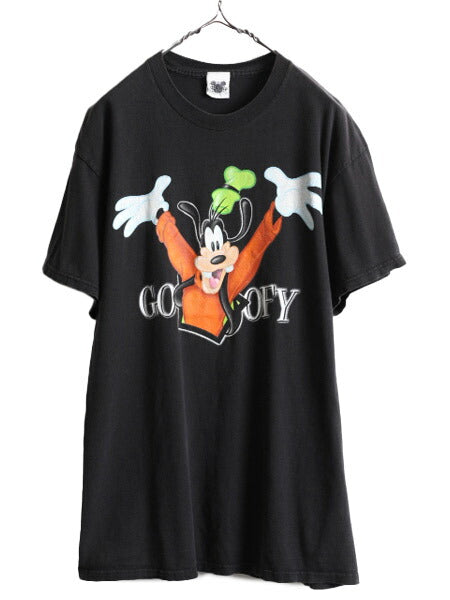 90s USA製 ■ ディズニー オフィシャル グーフィー 両面 プリント 半袖 Tシャツ ( メンズ レディース L ) 90年代 オールド キャラクター 黒