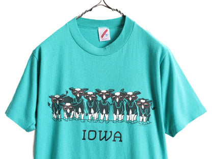 80s USA製 ■ アニマル 牛 両面 プリント 半袖 Tシャツ ( メンズ M 小さめ S 程) 80年代 動物 アート イラスト シングルステッチ グリーン
