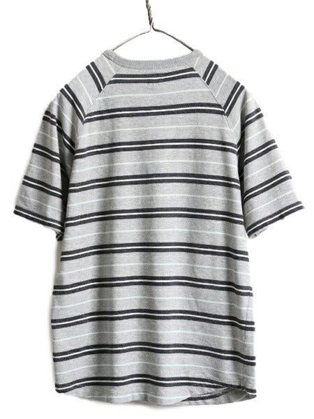 ■ STUSSY ボーダー 半袖 スウェット トレーナー ( メンズ M 小さめ S 程) 古着 ステューシー Tシャツ ラグラン ヘビーウェイト 起毛なし
