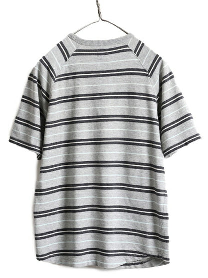 ■ STUSSY ボーダー 半袖 スウェット トレーナー ( メンズ M 小さめ S 程) 古着 ステューシー Tシャツ ラグラン ヘビーウェイト 起毛なし