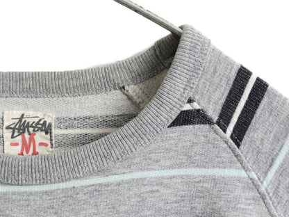 ■ STUSSY ボーダー 半袖 スウェット トレーナー ( メンズ M 小さめ S 程) 古着 ステューシー Tシャツ ラグラン ヘビーウェイト 起毛なし
