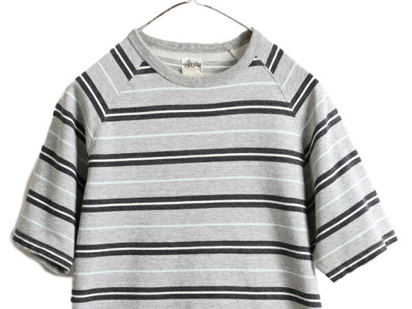 ■ STUSSY ボーダー 半袖 スウェット トレーナー ( メンズ M 小さめ S 程) 古着 ステューシー Tシャツ ラグラン ヘビーウェイト 起毛なし