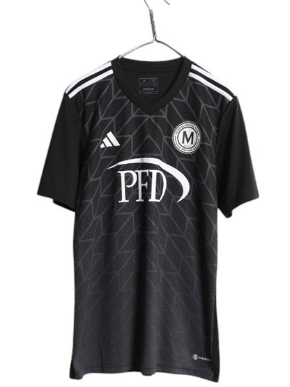 アディダス サッカー ユニフォーム メンズ M / Tシャツ プラクティス トレーニング ジャージ ゲームシャツ ブラック スポーツ ナンバリング