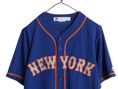 USA製 メッツ ベースボール シャツ メンズ S MLB オフィシャル マジェスティック 大リーグ ユニフォーム ゲームシャツ ジャージ 半袖シャツ