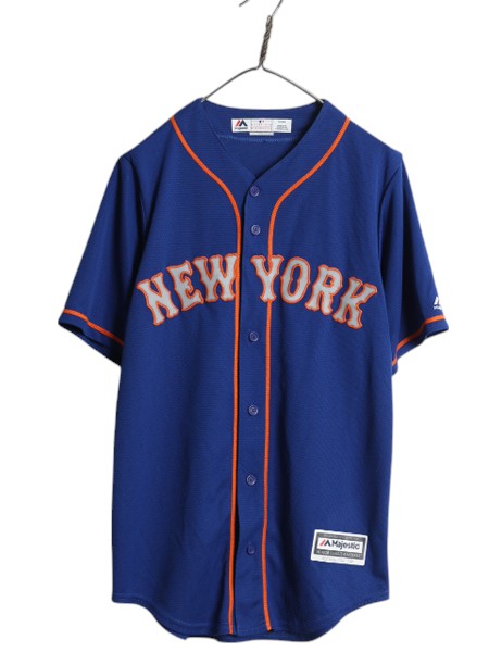 USA製 メッツ ベースボール シャツ メンズ S MLB オフィシャル マジェスティック 大リーグ ユニフォーム ゲームシャツ ジャージ 半袖シャツ