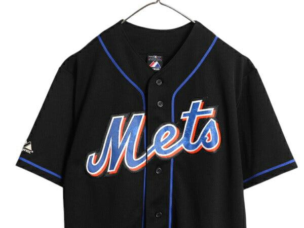 メッツ ベースボール シャツ メンズ M / MLB オフィシャル マジェスティック 大リーグ ユニフォーム ゲームシャツ 半袖シャツ ジャージ 黒