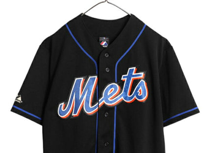 メッツ ベースボール シャツ メンズ M / MLB オフィシャル マジェスティック 大リーグ ユニフォーム ゲームシャツ 半袖シャツ ジャージ 黒