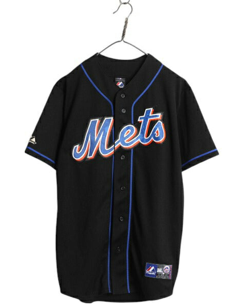 メッツ ベースボール シャツ メンズ M / MLB オフィシャル マジェスティック 大リーグ ユニフォーム ゲームシャツ 半袖シャツ ジャージ 黒